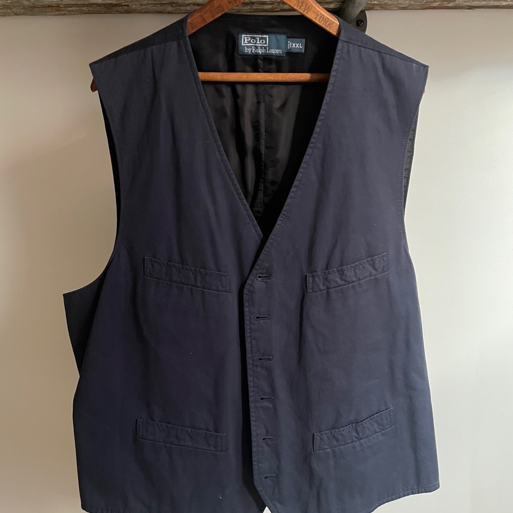 Vintage Polo Ralph Lauren blue label cotton navy button belted work vest Size 2X